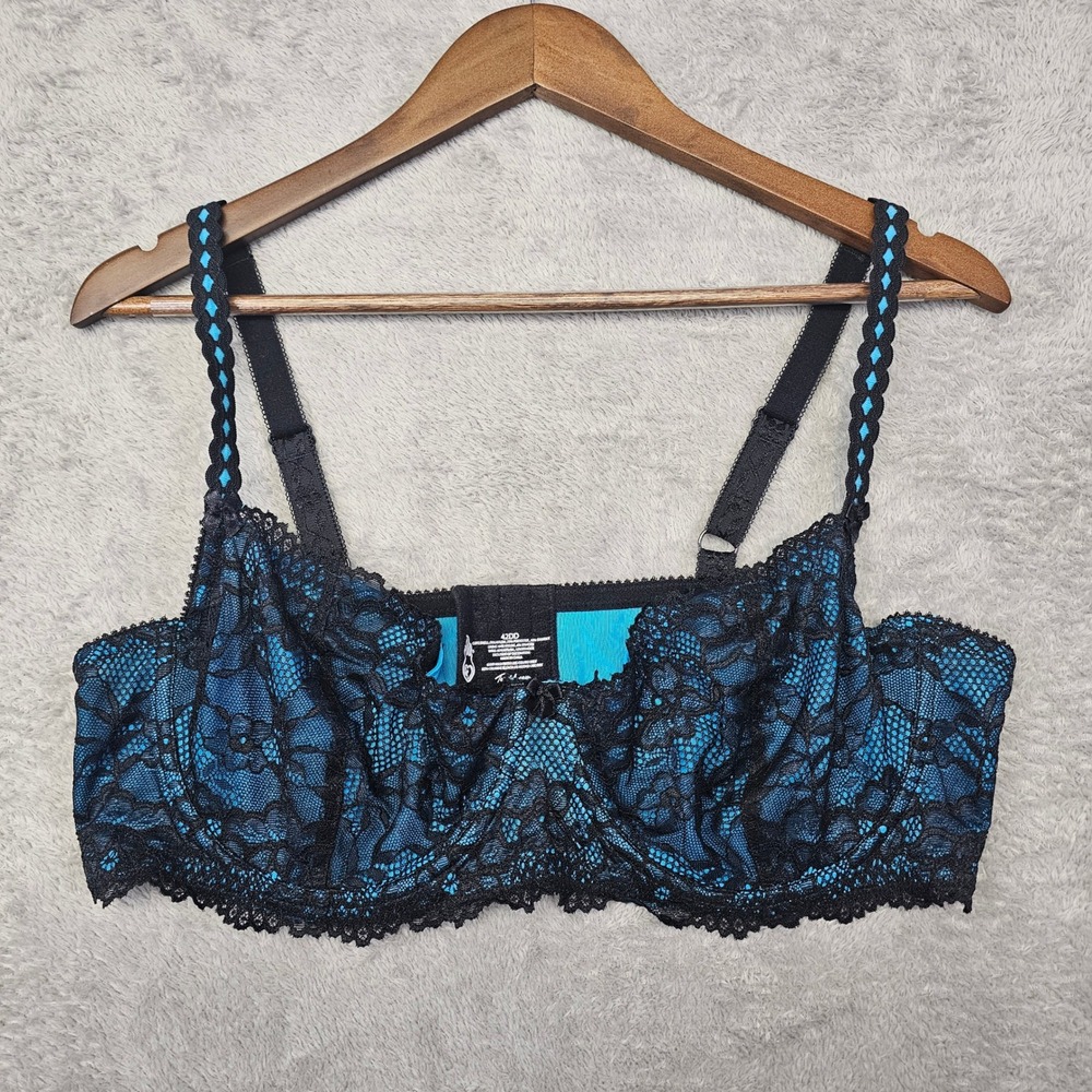 Torrid 42DD Black Blue Lace Longline Underwire Bra Floral Unlined Plus Size